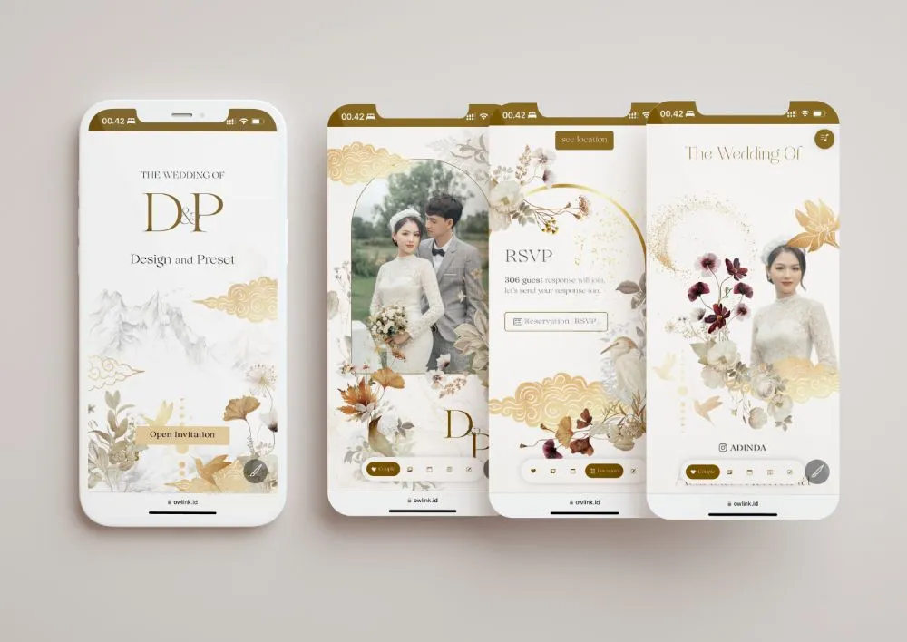 Tampilan desain undangan Golden Nocture di beberapa layar ponsel